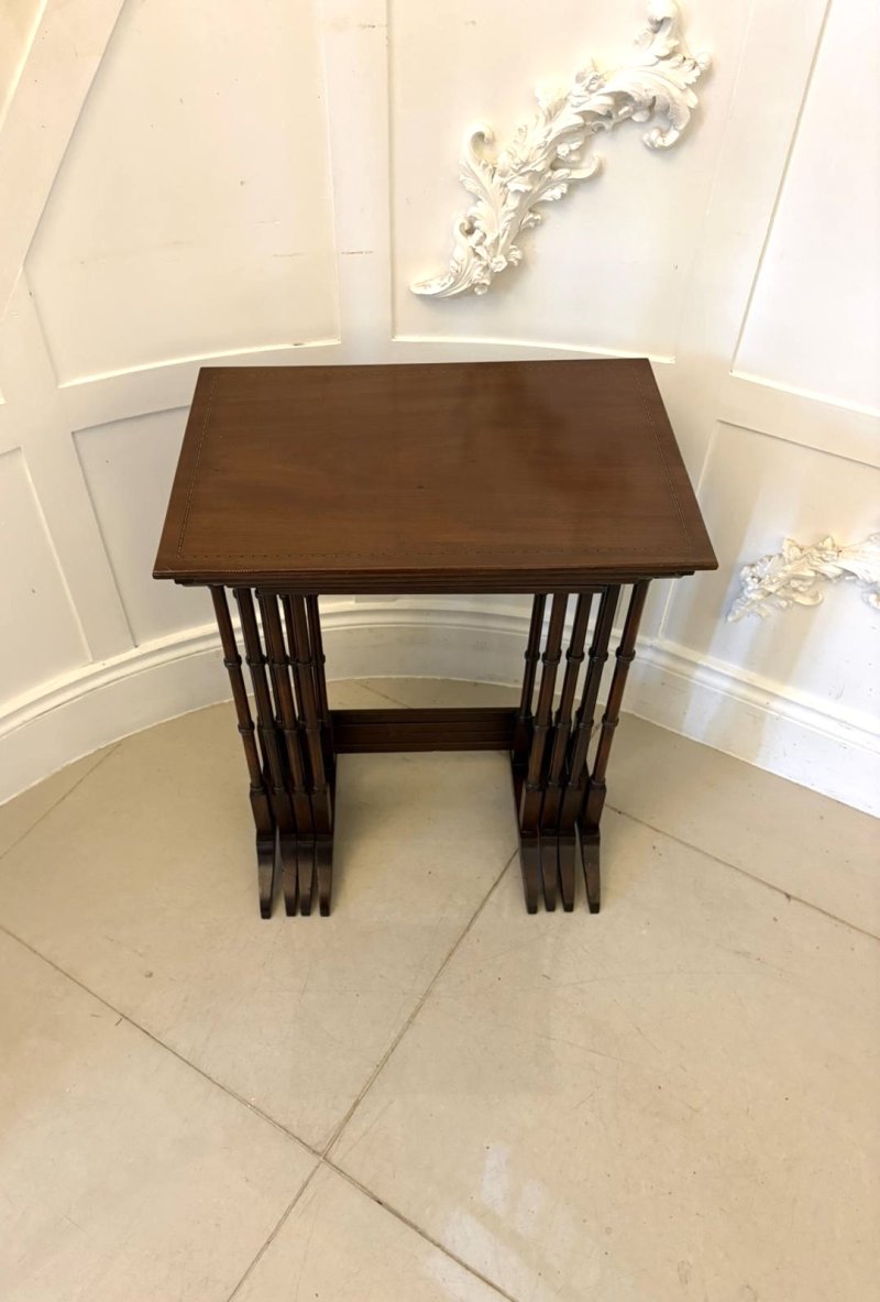 Antique Edwardian Mahogany Quartetto Nest of Tables with Satinwood Inlay - Image 5